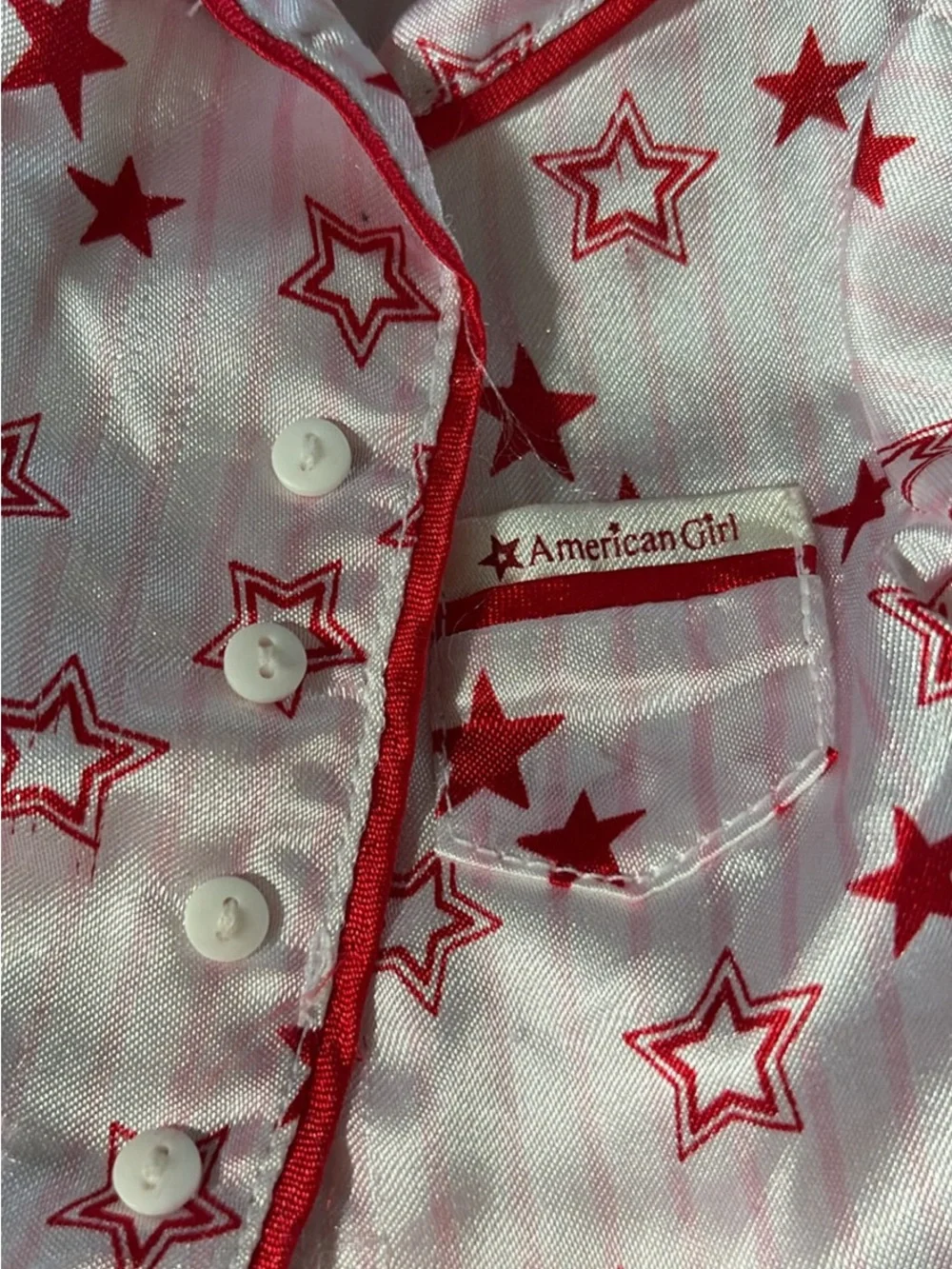 American Girl White Pajama Set with Red Star Print